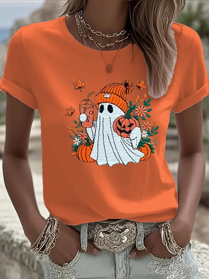 Women's Cute Ghost Printed Casual T-Shirt