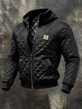 Men's Retro Quilted Patchwork Knit Jacquard Multi-Pocket Outdoor Jacket