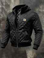 Men's Retro Quilted Patchwork Knit Jacquard Multi-Pocket Outdoor Jacket
