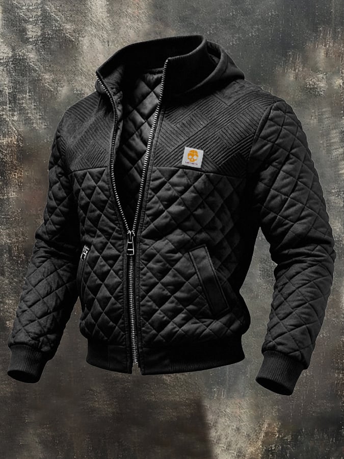Men's Retro Quilted Patchwork Knit Jacquard Multi-Pocket Outdoor Jacket