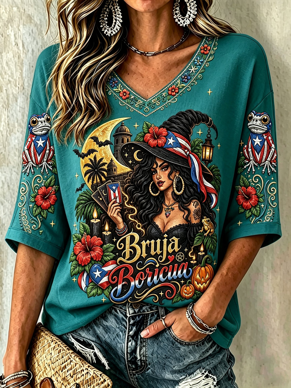 Women's Halloween in Puerto Rico V-Neck T-Shirt