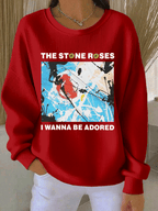 Women's Music Print Knit Crew Neck Long Sleeve Top