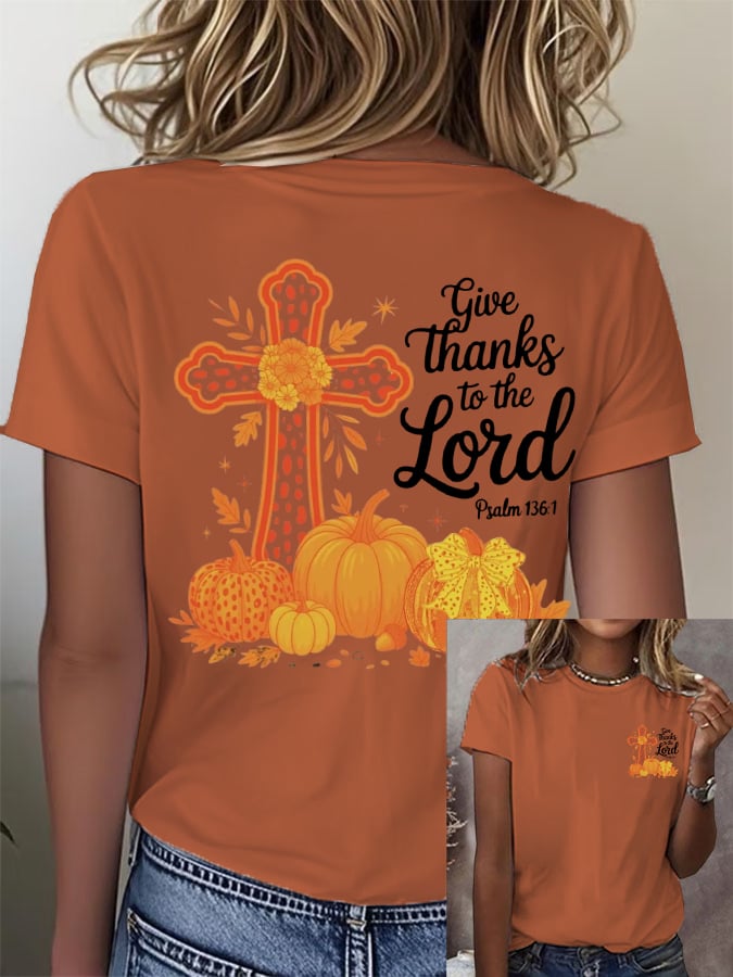 Women's Retro Give Thanks To The Lord Print T-Shirt