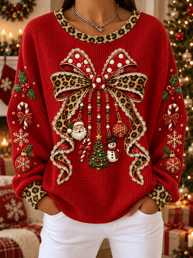 Women's Christmas Art Pattern Comfortable Crew Neck Sweatshirt