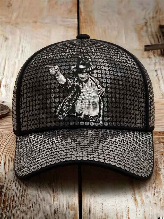 Unisex Retro Commemorative Baseball Cap: "King of Pop" Faux-Sequin Print Edition