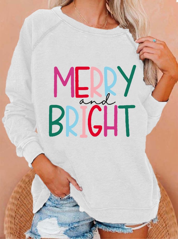 Women‘s Merry And Bright Christmas Print Casual Sweatshirt