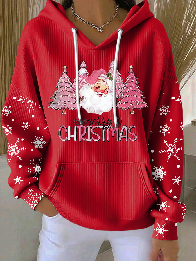 Women's Casual Christmas Pink Santa Claus Hoodie