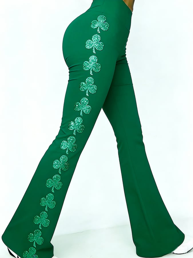 Women's St. Patrick's Day Shamrock Printed High-Stretch Leggings