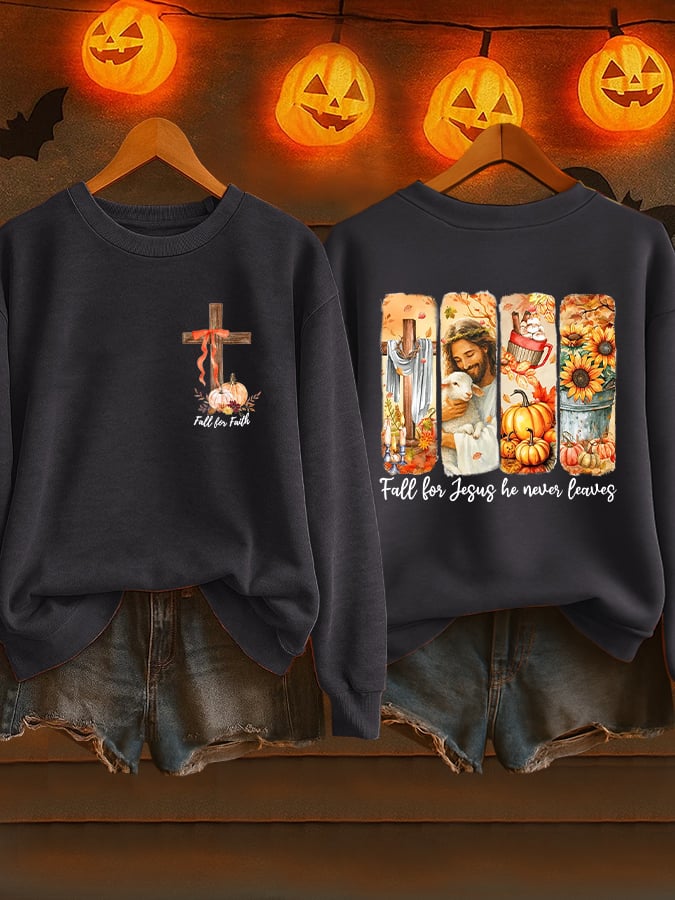 Women's Fall for Jesus Print Casual Sweatshirt