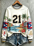 Women's Puerto Rico Baseball  Printed Casual Regular Sweatshirt