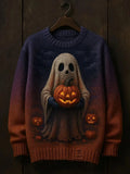 Men's Halloween Pumpkin Ghost Art Print Sweater