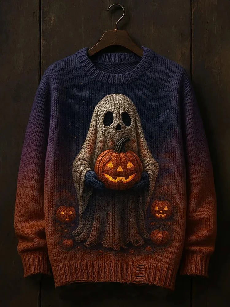 Men's Halloween Pumpkin Ghost Art Print Sweater