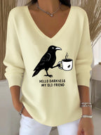 Women's Autumn Hello My Old Friend Crow Print Casual Top