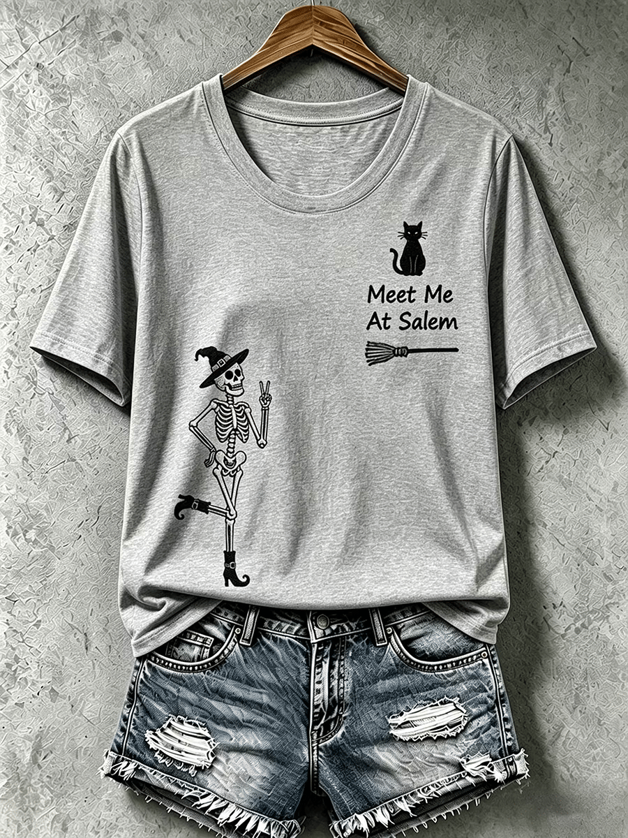 Women's Halloween Meet Me At Salem Print T-Shirt