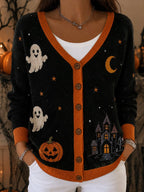 Women's Casual Halloween-Print Knit Cardigan