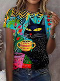 Women's Animal Cat  Art Printed T-Shirts