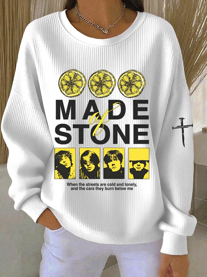 Women's Music Print Knit Crew Neck Long Sleeve Top