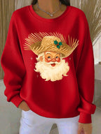 Women's Puerto Rico Christmas Print Round Neck Sweatshirt