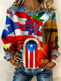 Puerto Rico Christmas Printed Patchwork Casual Sweatshirt