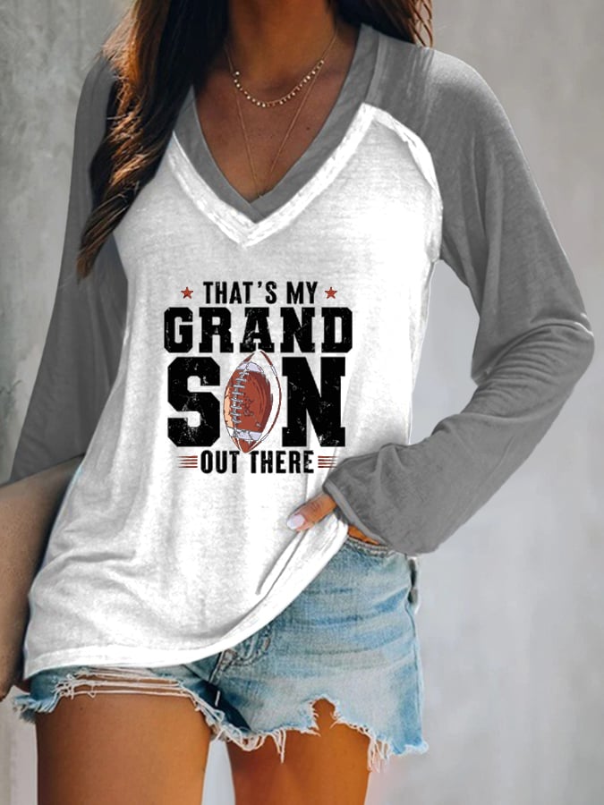 Women's That's My Grandson Out There Printed Casual Long Sleeve T-Shirt