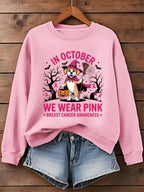 Dog In October We Wear Pink Art Printed Sweatshirt