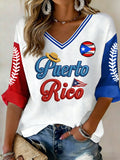 Women's Casual Baseball Printed Waffle Top