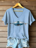 Women's Great White Shark Casual V-Neck T-Shirt
