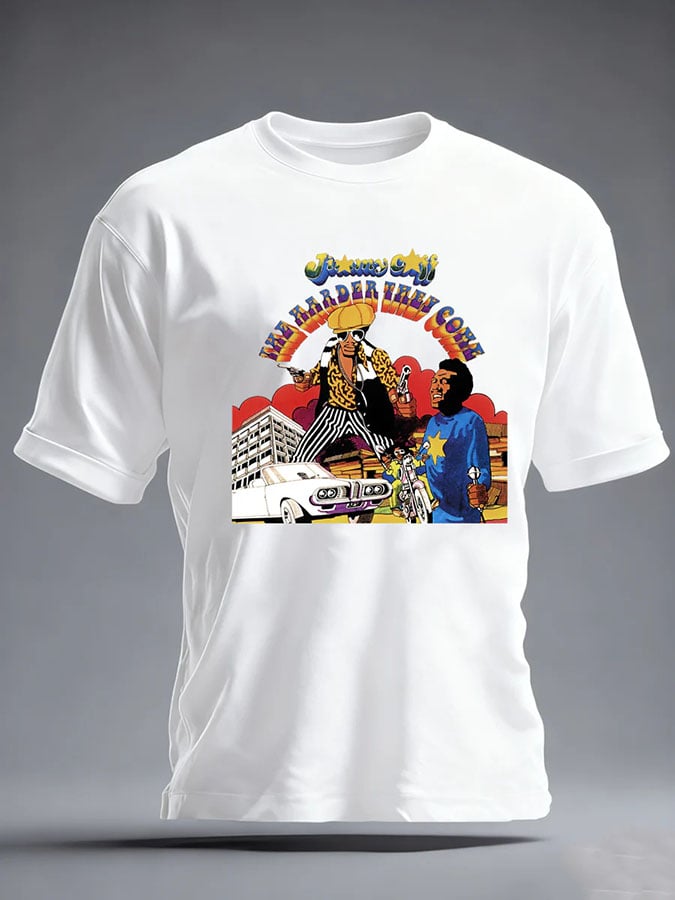 Men's Retro Reggae Music Printed Round Neck T-Shirt