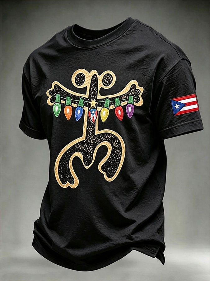 Men's Puerto Rico Christmas Print Casual T-Shirt