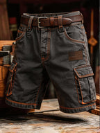 Men's Retro Outdoor Washed & Distressed Multi-Pocket Functional Cargo Shorts