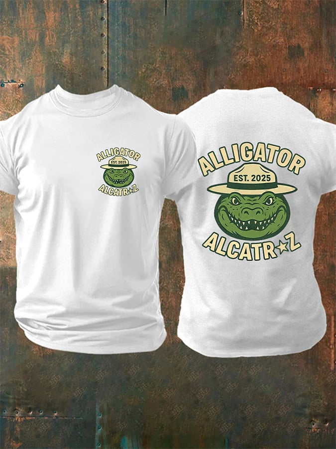Men's Alligator Alcatraz Ready To Serve Dark Humor Patoitic Printing T Shirt