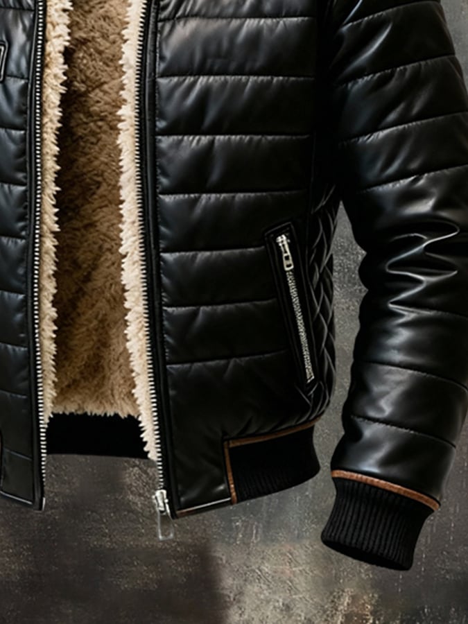 Men'S Vintage Warm Plush Soft Leather Outdoor Jacket