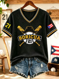 Women's Puerto Rico Baseball Print T-Shirt