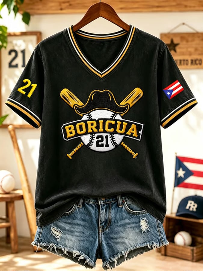 Women's Puerto Rico Baseball Print T-Shirt