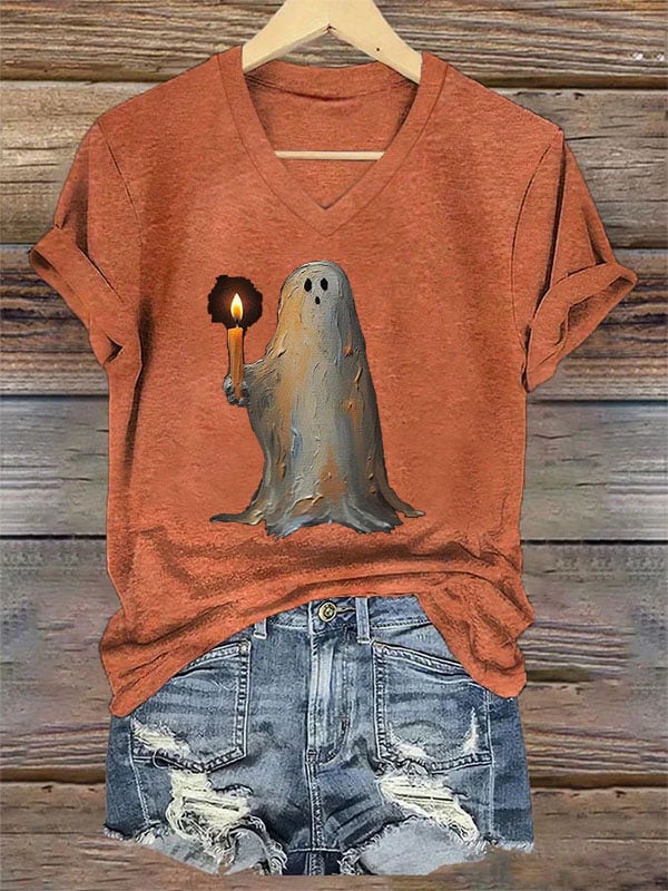 Women'S Halloween Ghost Print Casual T-Shirt