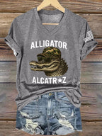 Women's Alligator Alcatraz Funny Florida Everglades Dark Humor Print T-Shirt