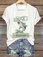 Women's Bruce's Brewing Co. Shark Bite Lager Print V Neck T-shirt