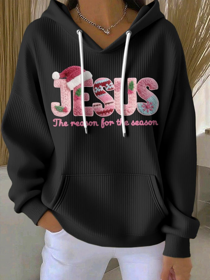 Women's casual Christmas Jesus textured thickened hoodie