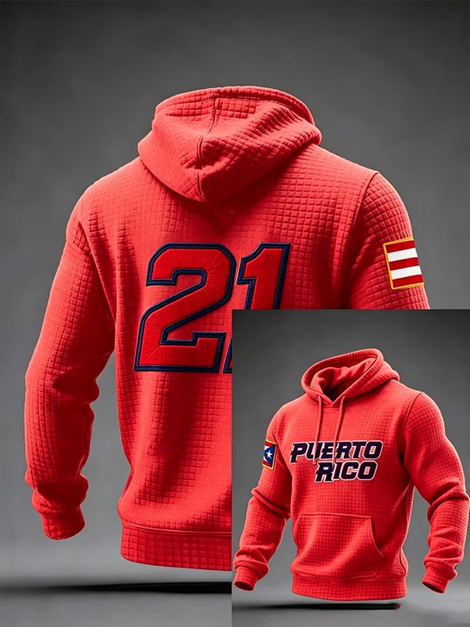 Men'S Puerto Rico Baseball Casual Printed Hoodie