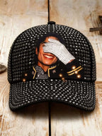 Unisex Retro Commemorative Baseball Cap: "King of Music" Faux Rhinestone Print