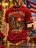 Men's Puerto Rico Christmas Print Round Neck T-shirt