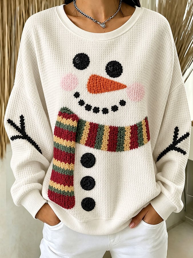 Women's Casual Printed Waffle Long-Sleeve Top