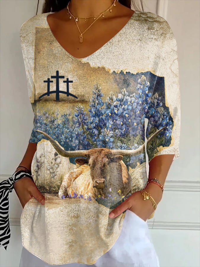 Women's Casual Texas Faith Print Knitted T-shirt
