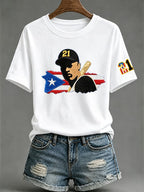 Unisex Puerto Rico Baseball Print T-Shirt