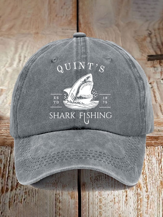 Retro Quints Shark Fishing Print Baseball Cap