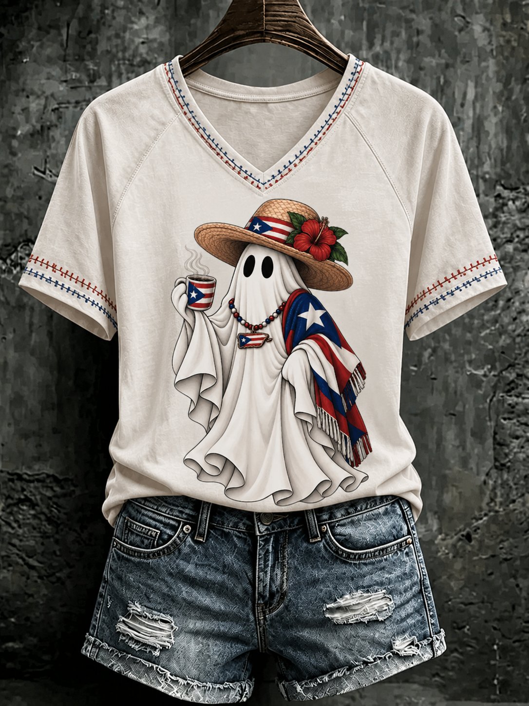 Women's Puerto Rico Halloween Print T-shirt