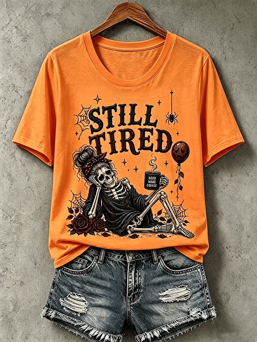 Women's Halloween Dead Tired Print T-Shirt