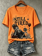 Women's Halloween Dead Tired Print T-Shirt