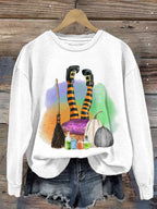 Women's Witch Print Round Neck Sweatshirt