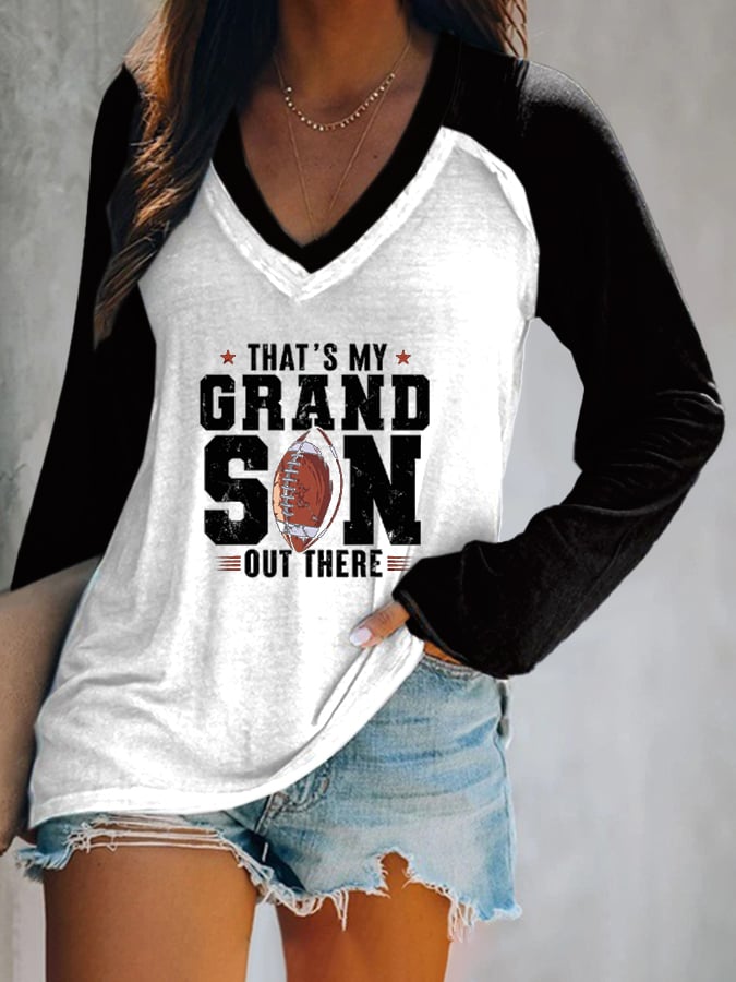 Women's That's My Grandson Out There Printed Casual Long Sleeve T-Shirt